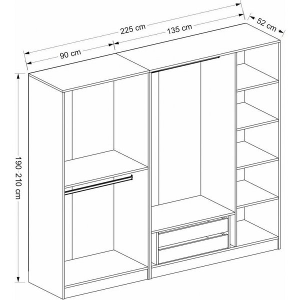 Cavolo garderob 225x52x210 cm - Vit/svart