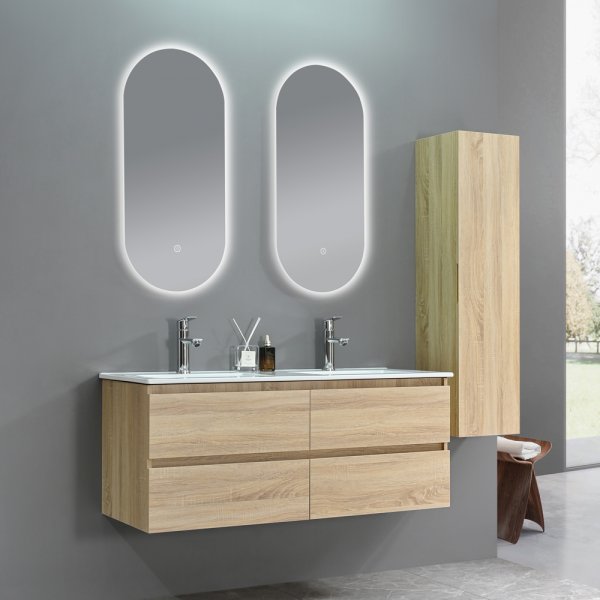 Badeværelsesmøbler Genova - Lyst træ | 120 cm + 2.00 x Badeværelse krog Badeværelsesmøbler Genova - Lyst træ | 120 cm + 2.00 x Badeværelse krog