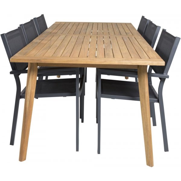 Charlottenberg spisegruppe (220x100) - Sort/Natur - 6 Stole