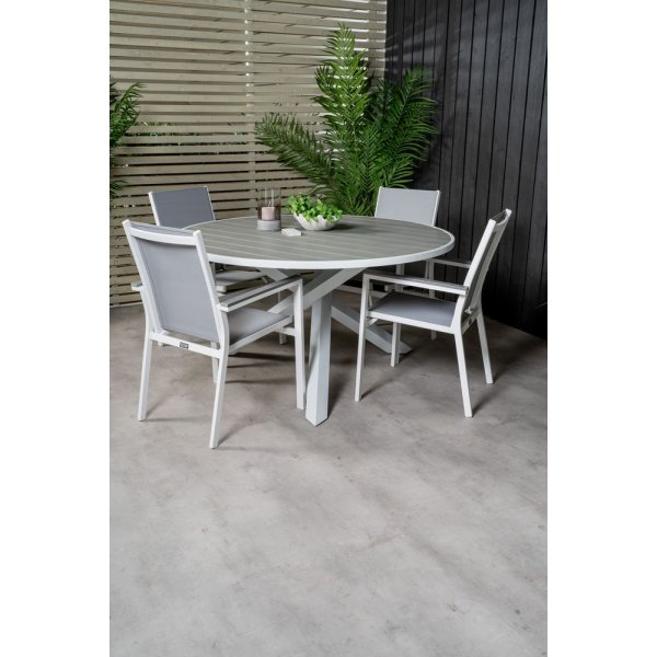 Ebbarp Matgrupp (ø140) - Vit/Grå - 4 Stolar Ebbarp Matgrupp (ø140) - Vit/Grå - 4 Stolar