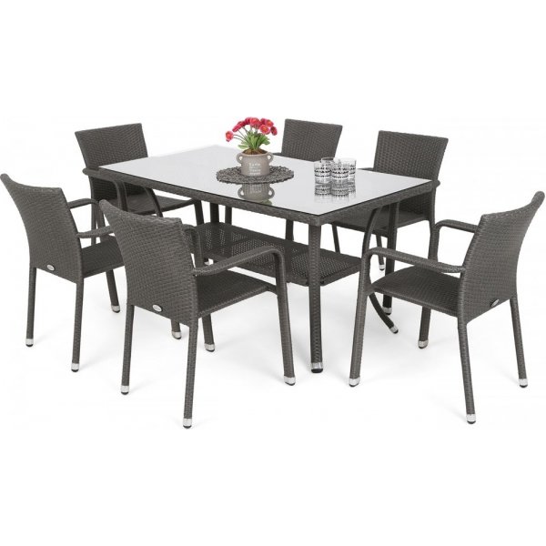 Spisegruppe Sumba bord + 6 stole - Mrkegr