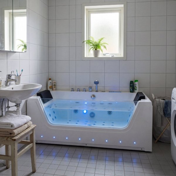 Akrylbadkar 170 cm med tv� sittplatser & v�rmare - Blankvitt
