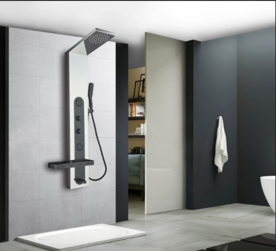 Duschpanel Amanda – svart och spegelblank rostfritt stål Duschpanel Amanda – svart och spegelblank rostfritt stål