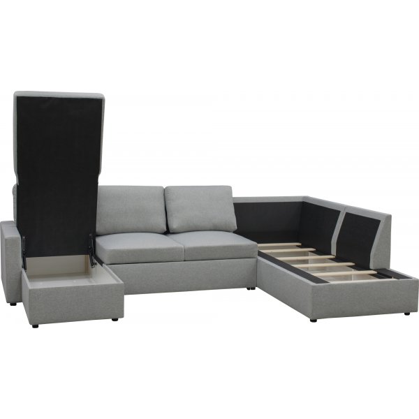 U-soffa b�ddsoffa T�rn� v�ndbar med f�rvaring - 304 cm - ljusgr�