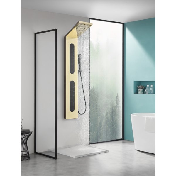 Duschpanel Zeri  spegelguld och svart rostfritt stl