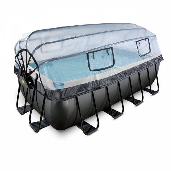 Pool 400x200x122cm med tag, sandfilter og varmepumpe - Sort