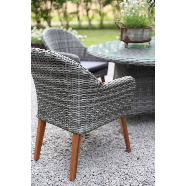 Jacksonville Speisegruppe im Freien; Runder Tisch 110 cm inkl. 4 Sessel Valetta Kunstrattan grau + Reinigungsspray für Gartenmöbel Jacksonville Speisegruppe im Freien; Runder Tisch 110 cm inkl. 4 Sessel Valetta Kunstrattan grau + Reinigungsspray für Gartenmöbel
