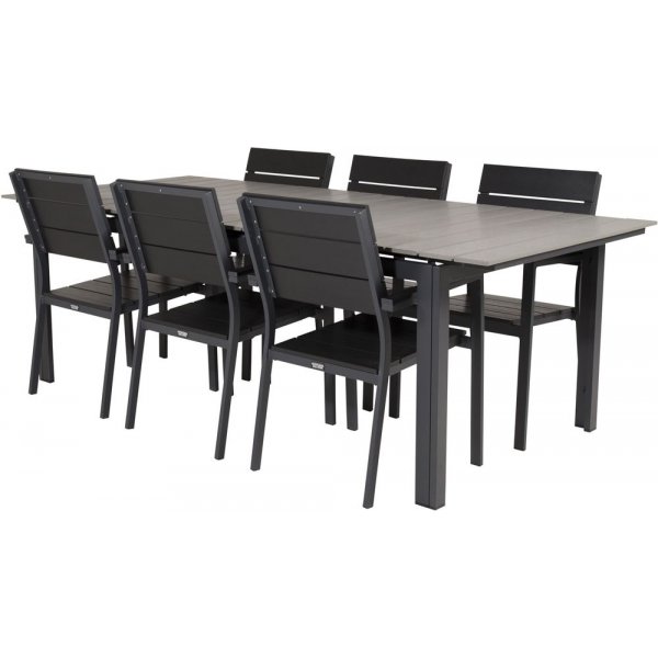 Prässebo Spisegruppe (224x100) - Sort/Grå - 6 Stole Prässebo Spisegruppe (224x100) - Sort/Grå - 6 Stole