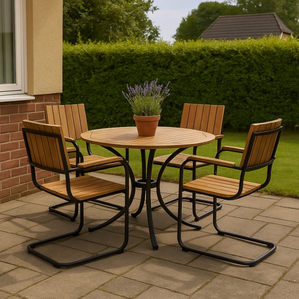 Matgrupp Holmsund bord 100 cm med 4st stolar - Svart/acasia