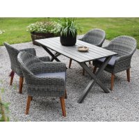 Spisegruppe Scottsdale: bord 150 cm inkl. 4 Valetta lænestole i grå syntetisk rattan Spisegruppe Scottsdale: bord 150 cm inkl. 4 Valetta lænestole i grå syntetisk rattan
