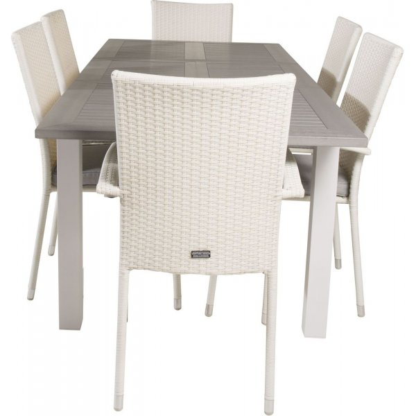 Ekens Matgrupp (160x90) - Vit/Gr - 6 Stolar