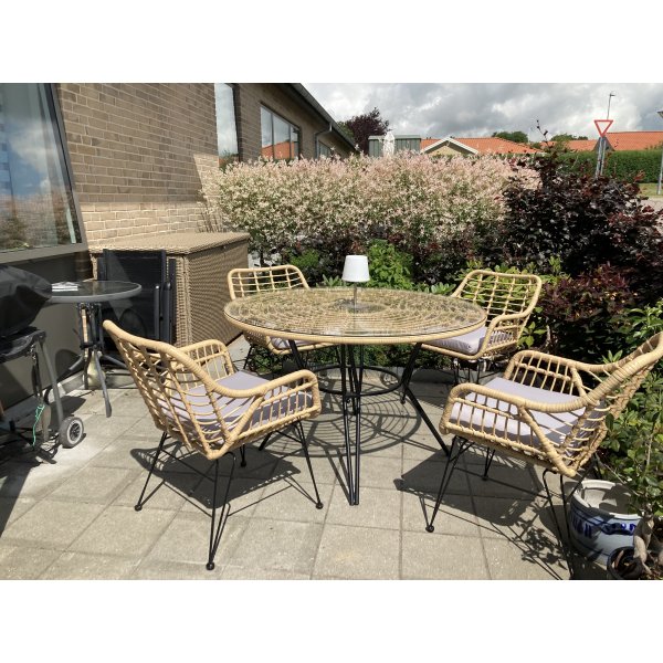 Udend�rs spisebordss�t 4 rattan-stole - Solstund