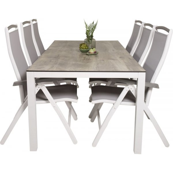 Tottarp Spisegruppe (205x100) - Hvid/Gr - 6 Stole