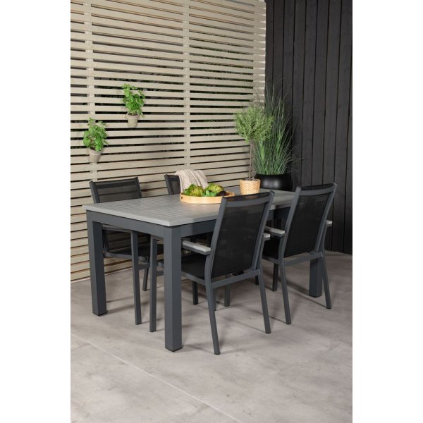 Ekens Spisegruppe (152x90) - Sort/Gr - 4 Stole