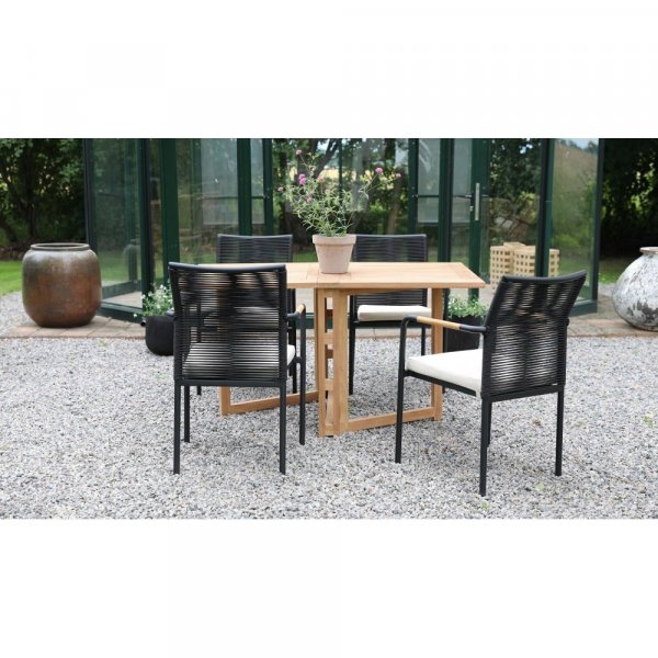 Salt� Garten-Essgruppe mit Klapptisch und 4 Skan�r-Sesseln - Teak/Schwarz