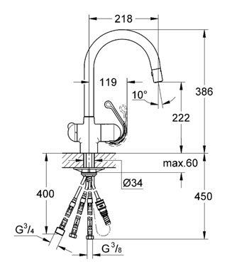 Grohe Diskl�dsblandare ettgrepp, DN 15 Zedra 32310