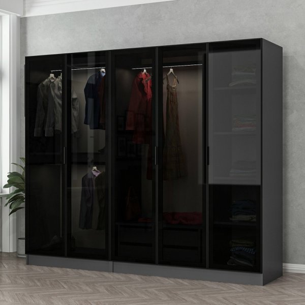 Cavolo garderob 225x52x210 cm - Antracit/svart