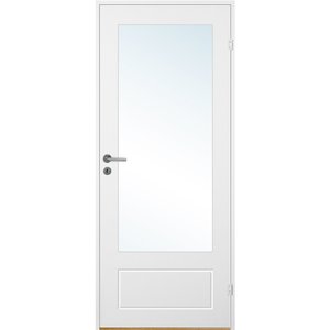 Innerdörr Bornholm - Kompakt dörrblad med spårfräst dekor & glasparti A15 + Handtagskit - Blankt