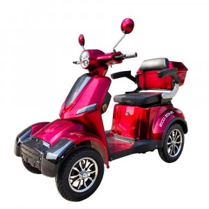 Promenadscooter svart-r�d 1000W eldriven 4 hjul batteri LCD + L�sk�tting