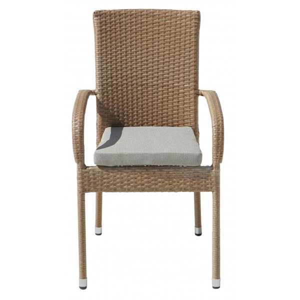 Majken pinottava ulkotuoli tyynyllä - Luonnonvärinen synteettinen rottinki beigellä istuintyynyllä + Puhdistussuihke ulkokalusteisiin Majken pinottava ulkotuoli tyynyllä - Luonnonvärinen synteettinen rottinki beigellä istuintyynyllä + Puhdistussuihke ulkokalusteisiin