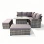 Lounge-Ecksofa für 6-8 Personen mit Tisch und 2 Hockern - Gartenmöbel mit Kissen und Sicherheitsglas Lounge-Ecksofa für 6-8 Personen mit Tisch und 2 Hockern - Gartenmöbel mit Kissen und Sicherheitsglas