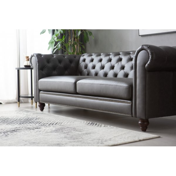 Soffa chesterfield 3-sits 219 cm - mörkbrun PU Soffa chesterfield 3-sits 219 cm - mörkbrun PU