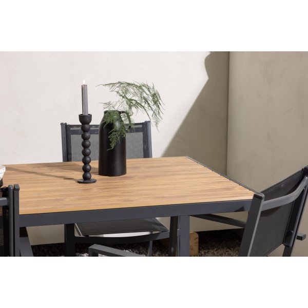 Chania-Lebensmittelgruppe; 6 Copacabana Stühle mit Esstisch 205 x 90 cm - Schwarz/Natur + Textilimprägnierung für Outdoormöbel Chania-Lebensmittelgruppe; 6 Copacabana Stühle mit Esstisch 205 x 90 cm - Schwarz/Natur + Textilimprägnierung für Outdoormöbel