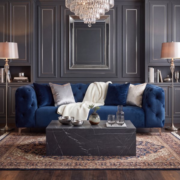 L�gt Litet Soffbord Stone 100x60 - Fyrkantigt Svart Marmor & Laminat MDF