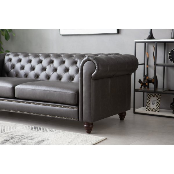 Soffa chesterfield 3-sits 219 cm - mörkbrun PU Soffa chesterfield 3-sits 219 cm - mörkbrun PU