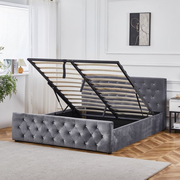 S�ngram med f�rvaring 160 x 200 cm - Gr� sammet - Dubai