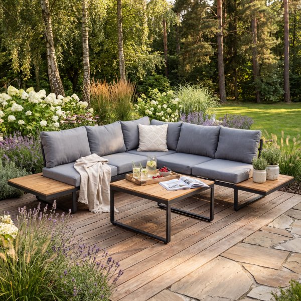 Loungegrupp utomhus aluminium & polywood - 2-delad hörnsoffa Loungegrupp utomhus aluminium & polywood - 2-delad hörnsoffa