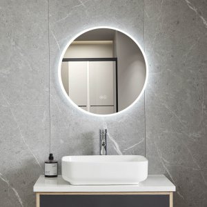 Rund badrumsspegel 60 cm med LED-belysning, dimmer, anti-fog och touch-styrning