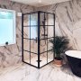 1 Suihkukaappi 100 × 100 × 200 cm - mustat profiilit ja 6 mm turvalasi