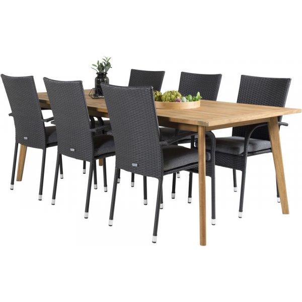 Charlottenberg Spisegruppe (220x100) - Sort/Natur - 6 Stole
