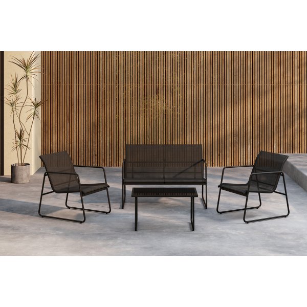 Zanzibar Loungegruppe Sofasessel und Couchtisch - Schwarze Outdoorgruppe + Textilimprägnierung für Outdoormöbel Zanzibar Loungegruppe Sofasessel und Couchtisch - Schwarze Outdoorgruppe + Textilimprägnierung für Outdoormöbel