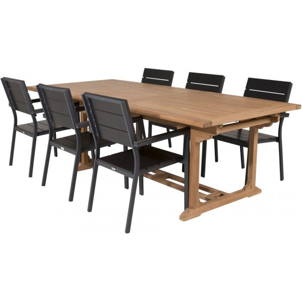 Bjurker Matgrupp (195x110) - Svart/Natur - 6 Stolar