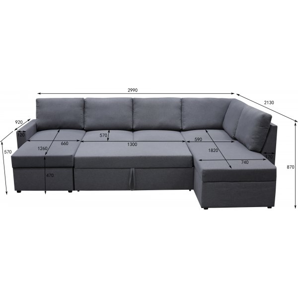 B�ddsoffa U-form m�rkgr� - Dream