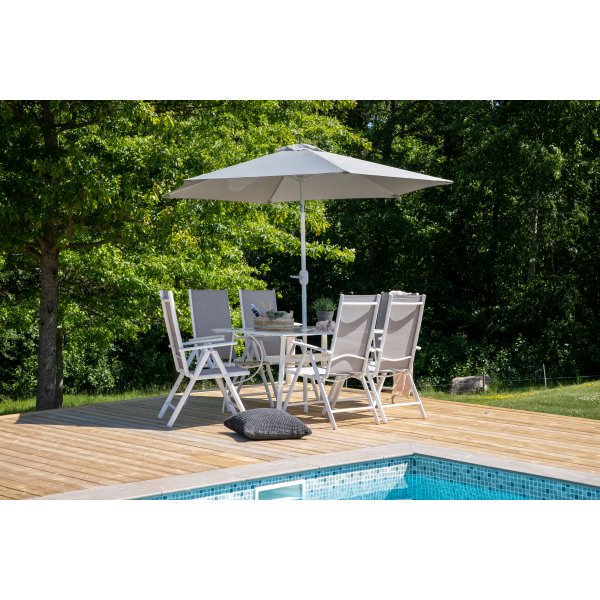 Brekki Matgrupp med Parasoll & 6 stolar Vit 150x90 cm