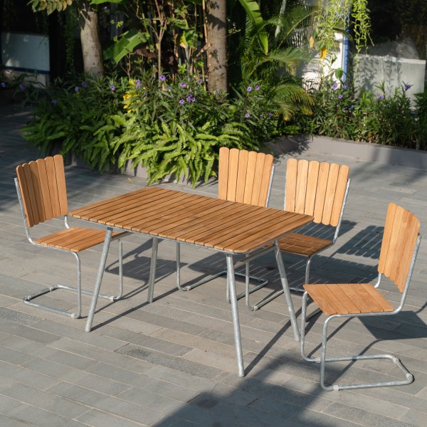 Möllan Gartengruppe in Teak: 4 Stühle mit Esstisch 120x80 cm + Reinigungsspray für Gartenmöbel Möllan Gartengruppe in Teak: 4 Stühle mit Esstisch 120x80 cm + Reinigungsspray für Gartenmöbel