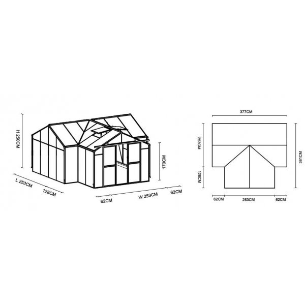 Växthus Saturnus med härdat glas - 12,8 m² Växthus Saturnus med härdat glas - 12,8 m²