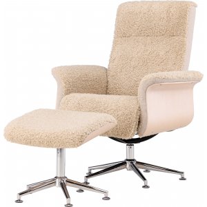 Fåtölj med fotpall Hagön - beige teddy whitewash Fåtölj med fotpall Hagön - beige teddy whitewash