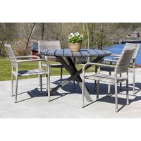 Scottsdale utematgrupp med 4 st karmstolar (stapelbara) och matbord Ø112 cm - Grå konstrotting Scottsdale utematgrupp med 4 st karmstolar (stapelbara) och matbord Ø112 cm - Grå konstrotting