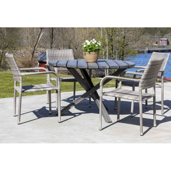 Scottsdale utematgrupp med 4 st karmstolar (stapelbara) och matbord 112 cm - Gr konstrotting