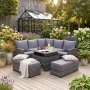 Loungegrupp H�rnsoffa 6�8 Personer med Bord & 2 Pallar � Utem�bler med Dynor och H�rdat Glas