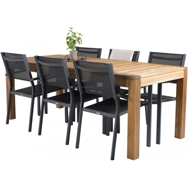 Pr�ssebo Matgrupp (200x90) - Svart/Natur - 6 Stolar