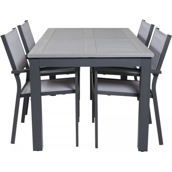 Ekens Spisegruppe (152x90) - Sort/Gr - 4 Stole