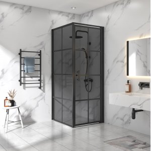 Brusekabine 9090200 cm - sorttonet glas og sort gitter