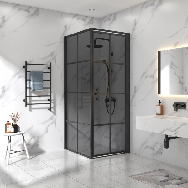 Brusekabine 90×90×200 cm - sorttonet glas og sort gitter Brusekabine 90×90×200 cm - sorttonet glas og sort gitter