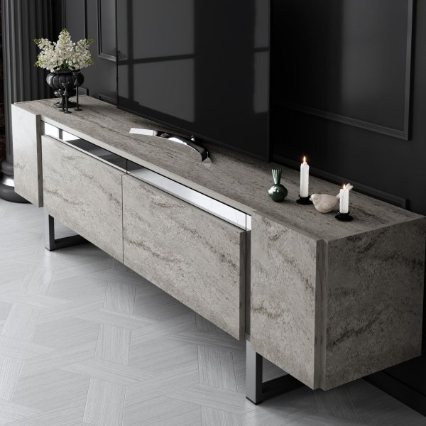 Erki TV-b�nk - Travertin/silver