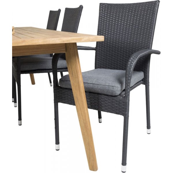 Charlottenberg Spisegruppe (220x100) - Sort/Natur - 6 Stole